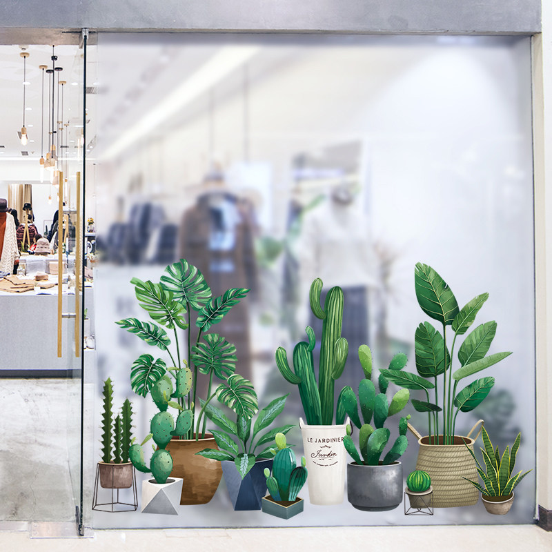 壁纸自粘北欧风绿植橱窗贴纸玻璃门贴墙窗户贴画自贴防水窗花装饰