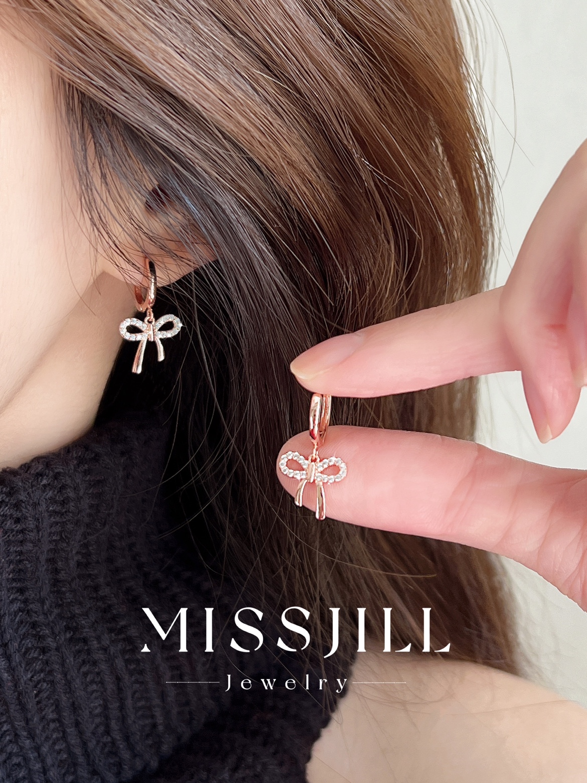MISSJILL·蝴蝶结耳圈｜精致少女甜美高级通体925纯银玫瑰金耳环