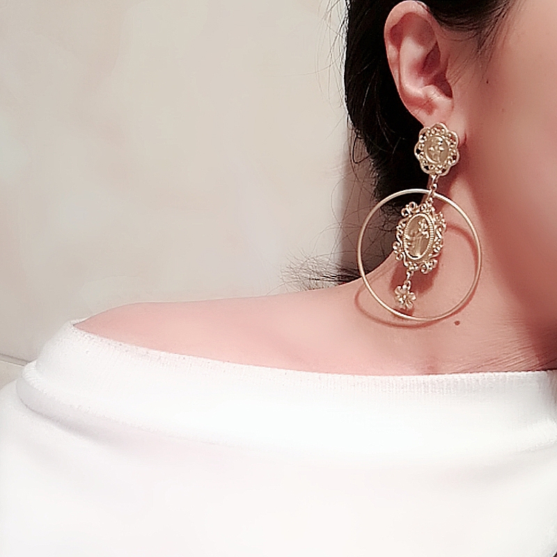 巴洛克哑金复古耳环时尚吊坠密西西人头像耳钉金属圈头像耳坠包邮