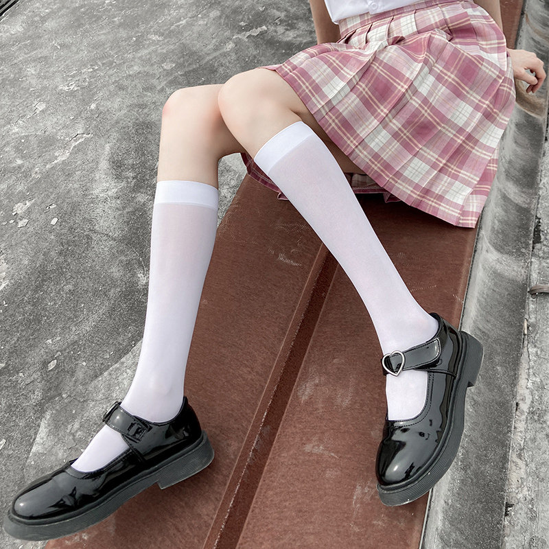 白色天鹅绒小腿丝袜中筒袜子女jk夏季薄款瘦腿半筒透明白丝配裙子