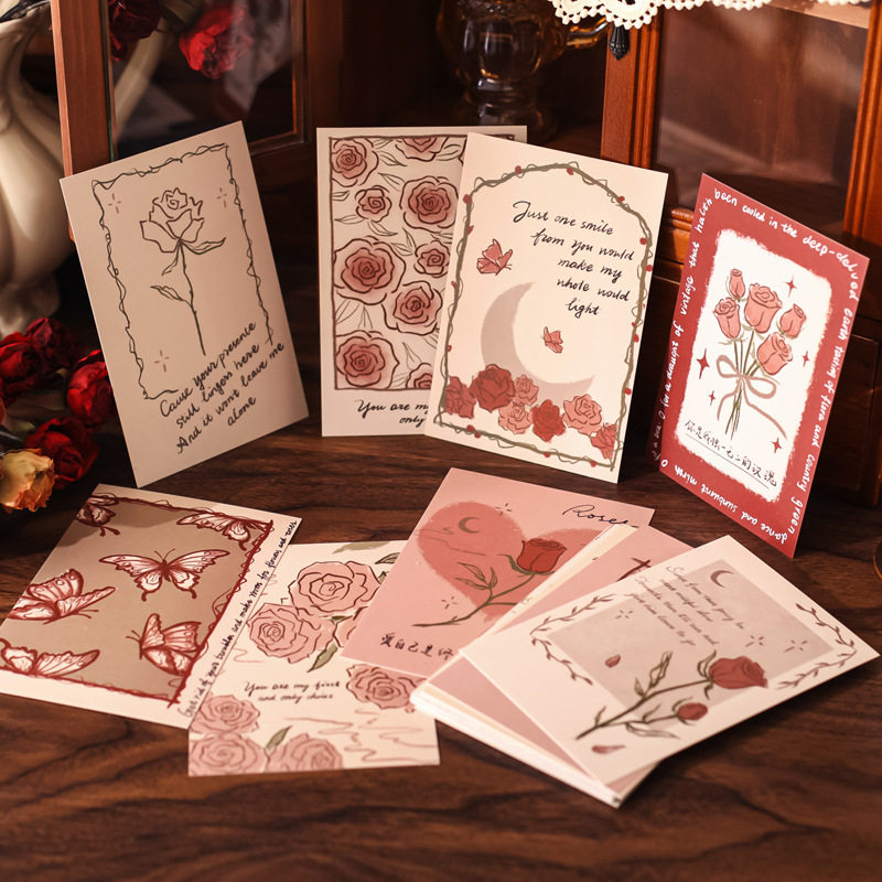 30张浪漫玫瑰装饰卡片ins学生卧室墙面寝室贺卡明信片相框画墙贴