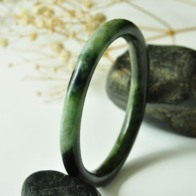 一物一图a货翡翠手镯糯种墨绿玉镯子女款59天然缅甸玉石镯子叮当