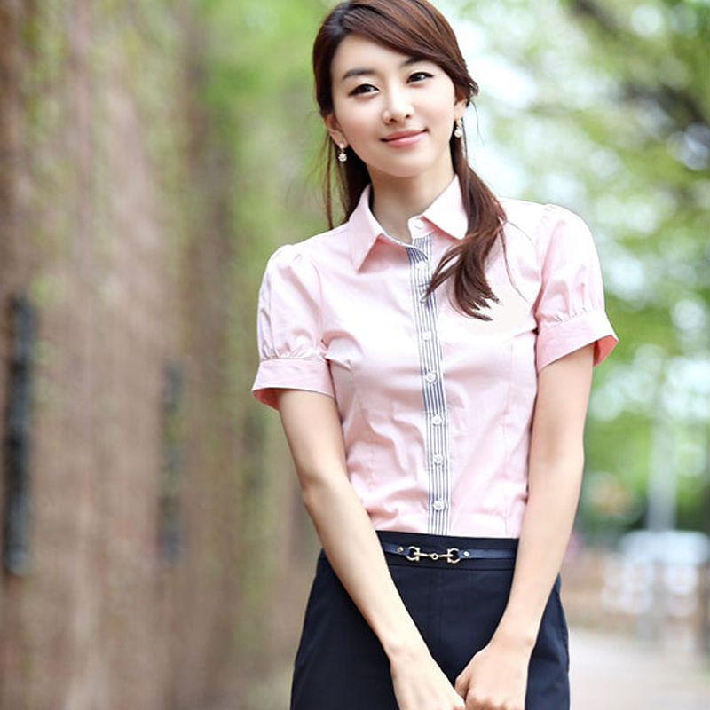 宜朴2019夏装新款韩版修身显瘦白衬衫女短袖职业正装工作服上衣蓝在类目 女装/女士精品, 衬衫中 - 来自Buy2taobao.com提供专业的淘宝代购服务