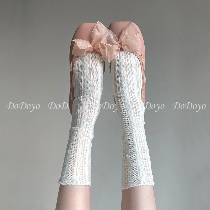 DODOYO 芭蕾风白色堆堆袜女夏季薄麻花中筒JK网红超火INS潮小腿袜