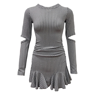 New design sense long sleeve small round neck waist closing Ruffle fishtail Hip Wrap fashion dress