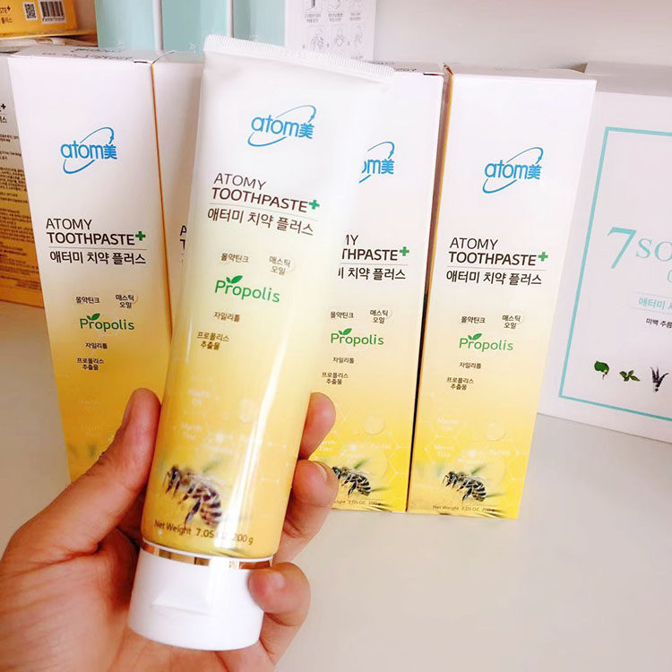 韩国atom美蜂胶牙膏艾多美洁白无刺激200g小牙膏50g美白防蛀