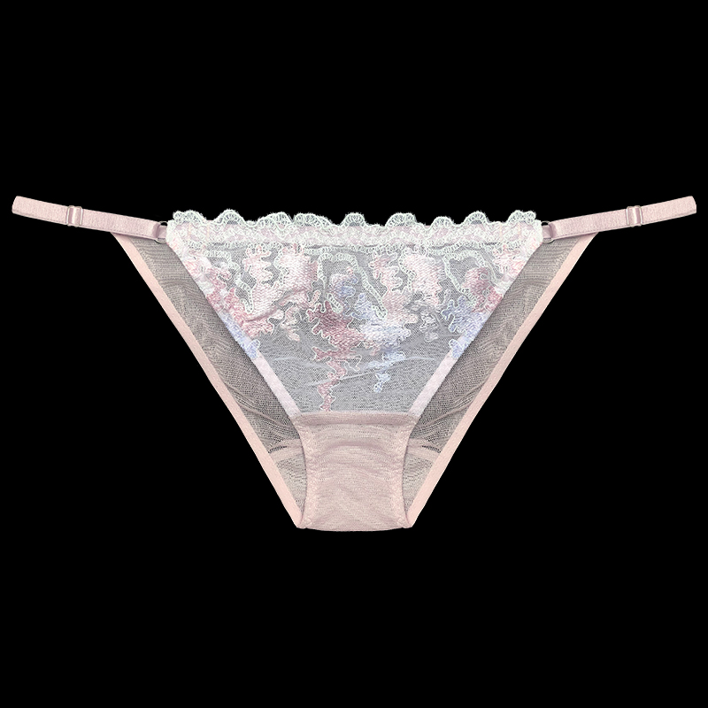 韵扉真丝性感女士内裤春夏透明蕾丝裤头低腰网纱无痕薄款三角裤