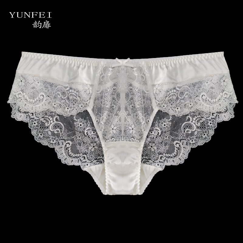 韵扉桑蚕丝内裤女新款性感蕾丝三角裤女士薄款透视真丝短裤亲肤礼