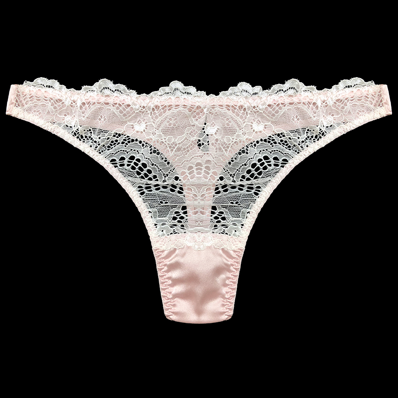韵扉桑蚕丝性感丁字裤女蕾丝透明女士t裤低腰裤头真丝内裤送礼物