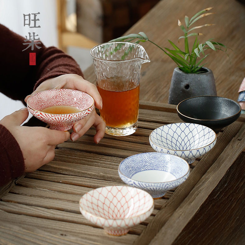 日式樱花品茗杯陶瓷小茶碗印花描金茶盏主人斗笠杯功夫茶杯子套装_5折