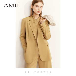 Amii2024秋季新款环保再生粉色西装外套女宽肩上衣正装职业装西服