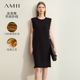 Amii2024夏季新款法式无袖亚麻针织裙垂坠感连衣裙女小黑裙背心裙