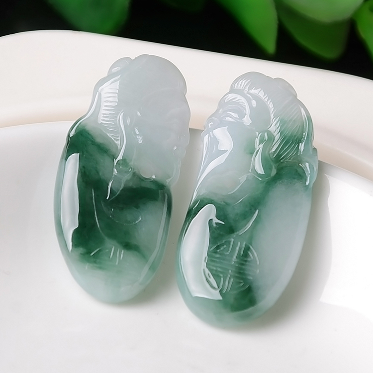 隆慈缘玉器保真缅甸天然翡翠a货飘蓝花白头偕老吊坠情侣吊坠保真