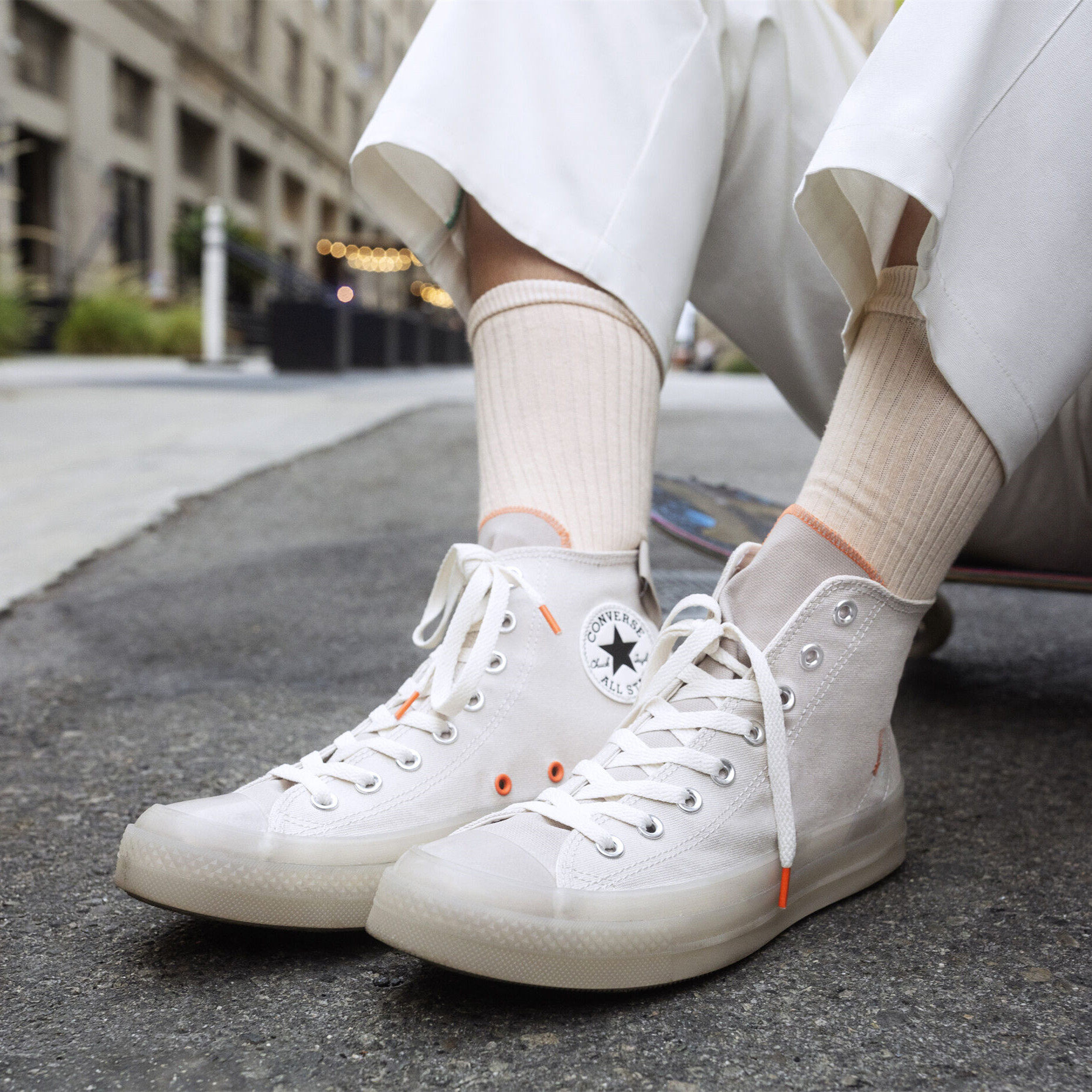 代购匡威converseallstar象牙奶白水晶果冻底皮面高帮男女板鞋