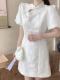 韩国ulzzang夏季新款法式气质时尚立领盘扣高腰改良版旗袍连衣裙
