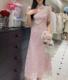韩国ulzzang夏季新款法式气质时尚立领钉珠镂空高腰蕾丝连衣裙女