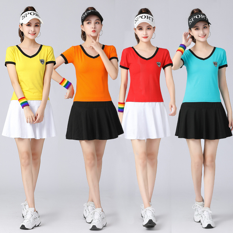 杨丽萍广场舞服装新款套装夏季V领纯棉短袖裙子运动两件套演出服