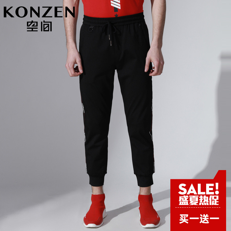 KONZEN夏季新款男士九分裤修身束脚拼接慢跑裤黑色潮流男裤子在类目 男装, 休闲裤中 - 来自Buy2taobao.com提供专业的淘宝代购服务