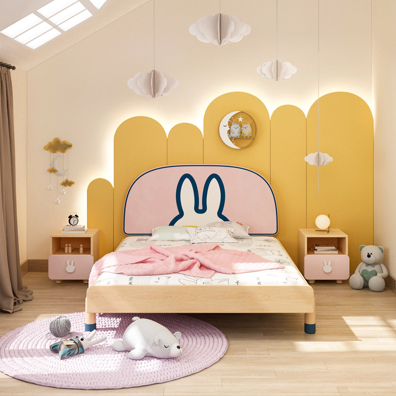 酷漫居全实木软包儿童床女孩兔子创意