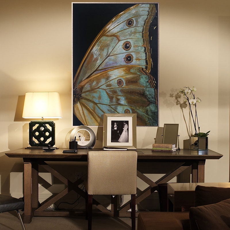 四合艺术 高端手绘油画 蝴蝶翅膀 酒店样板房会所玄关过道挂画