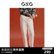 GXG男装  新年系列白色压线设计宽松直筒长裤休闲裤 24年春季新品