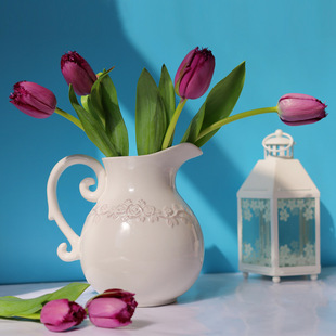 简约现代欧式小花瓶陶瓷日式插花摆件高级感白色复古法式客厅陶罐
