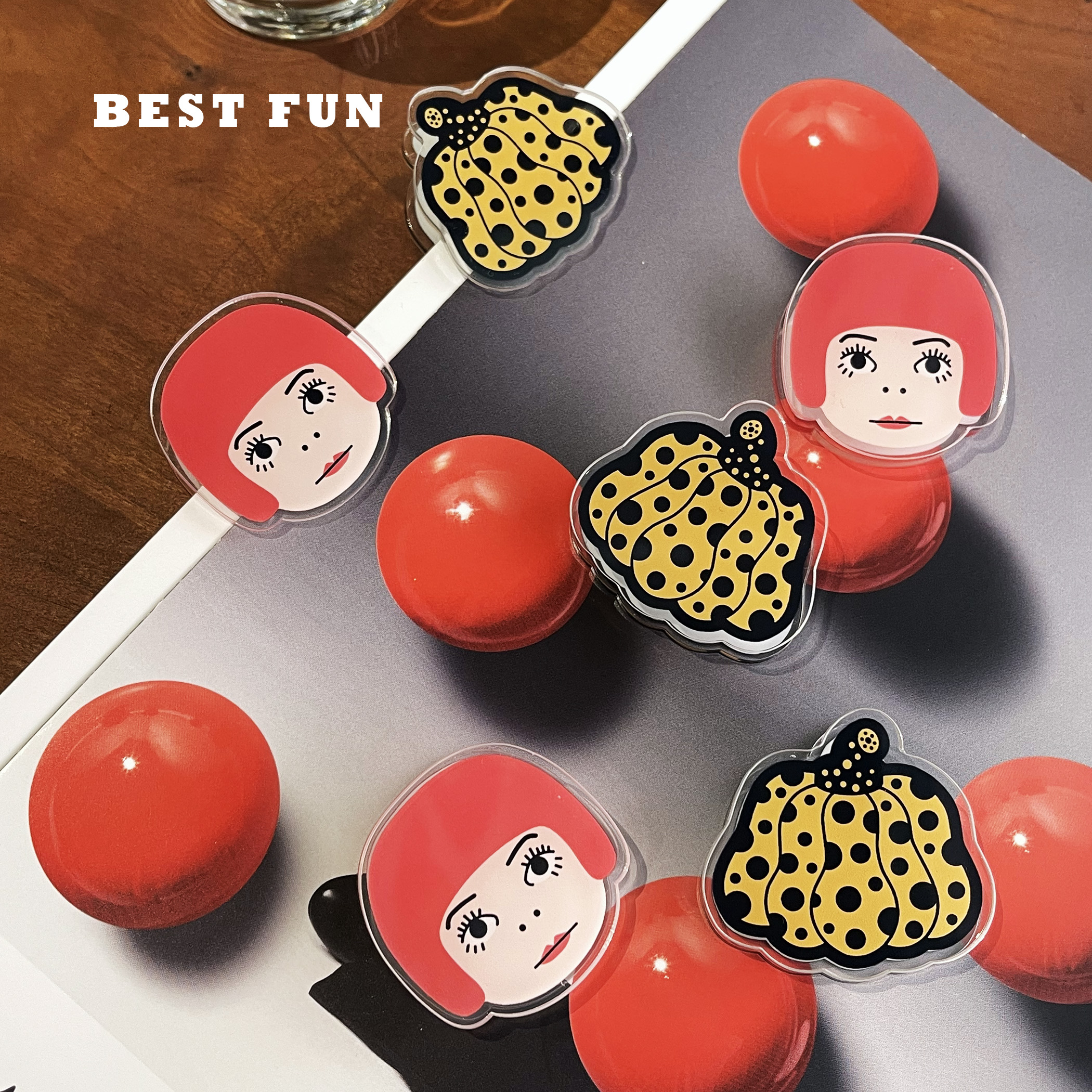 BESTFUN原创设计亚克力pp夹子高颜值卡通草间弥生南瓜文具夹子