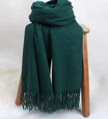 双11特 纯羊绒水波纹 提肤墨绿色 大尺寸保暖围巾披肩