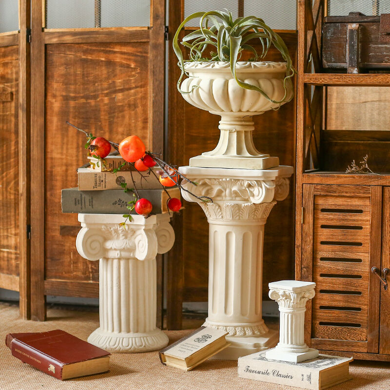 JK慕空间 复古桌面落地树脂罗马柱装饰摆件 花园柱子置物花盆柱