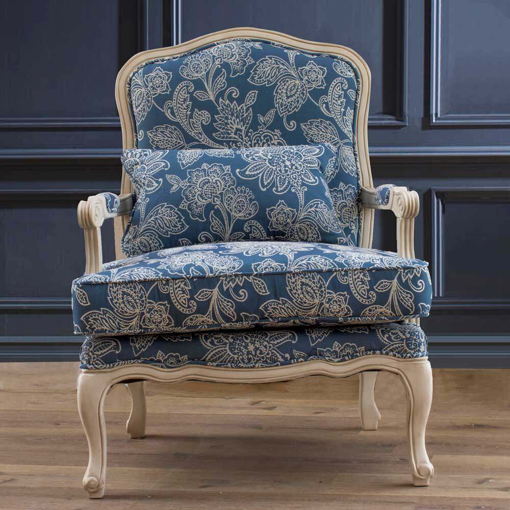 美式单人椅实木布艺沙发老虎椅仿古白做旧地中海蓝色客厅实木椅