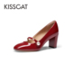 KISSCAT接吻猫春季新款圆头粗跟玛丽珍鞋珍珠婚鞋浅口单鞋女