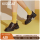 KISSCAT接吻猫春季新款方头增高粗跟小皮鞋复古英伦乐福鞋女