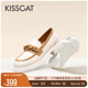 KISSCAT接吻猫春季新款通勤单鞋气质真皮圆头粗跟乐福鞋女