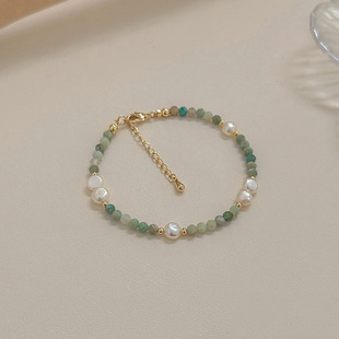 绿色水晶淡水珍珠手链小众设计高级感小清新彩色串珠手饰品2024新