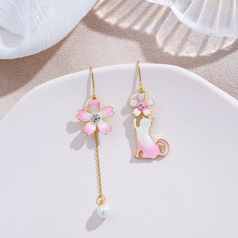 925 Sterling Silver Sweet fresh Earrings Xian Qi Pink cherry blossoms Earrings Asymmetry Ear Studs 2020 In new wavein the Accessories/Fashion Jewelry, Earring , Earring category - from Buy2taobao.com to provide professional Taobao agent buy service