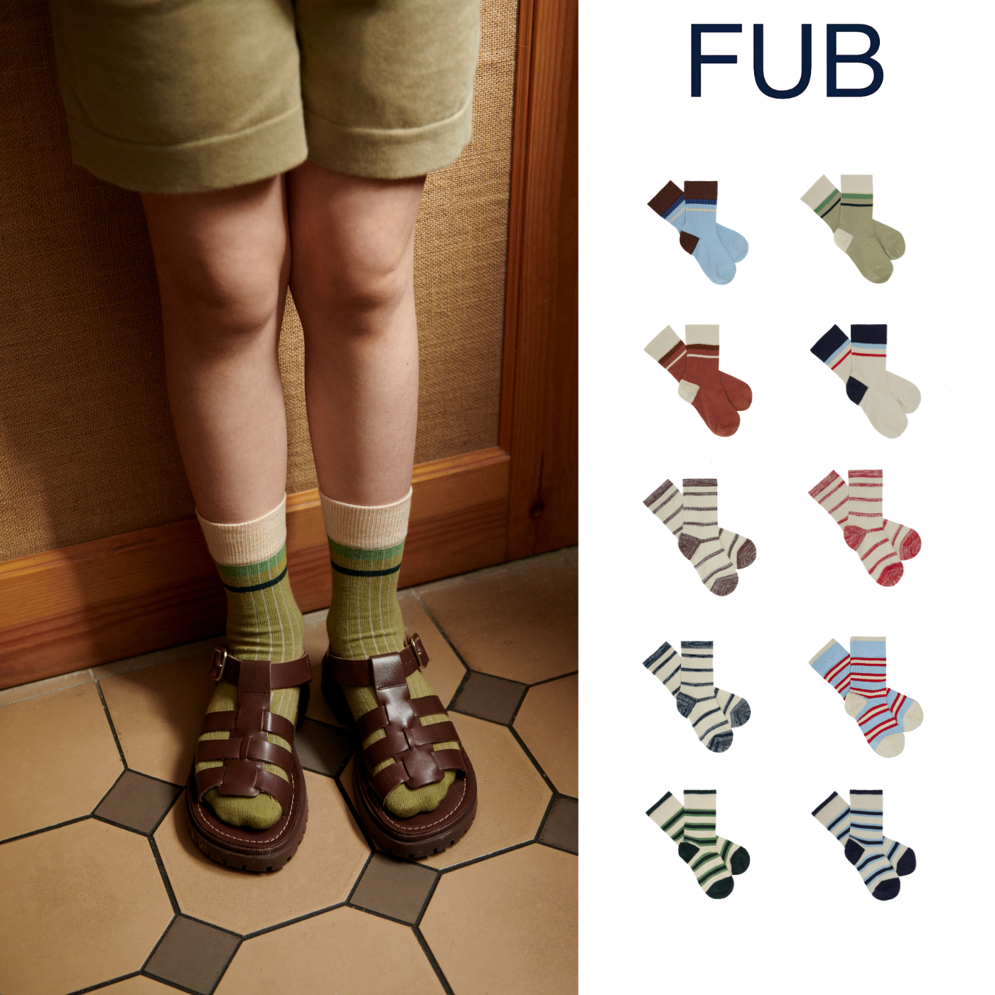 现货 丹麦 fub 23ss 春夏新款 儿童宝宝经典条纹透气有机棉短袜