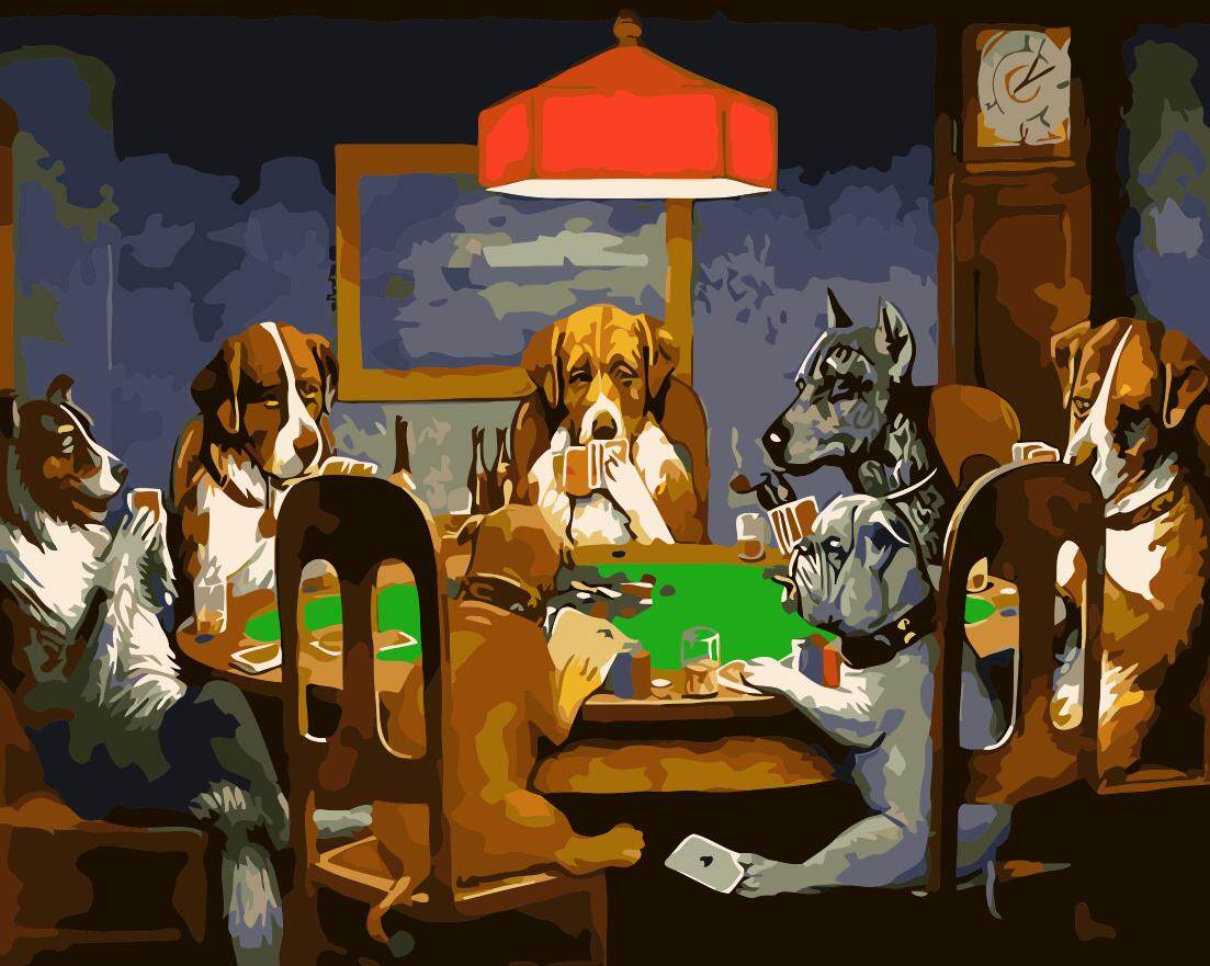 数字油画diy  柯立芝动物名画创意填色减压手绘装饰画 狗玩扑克牌