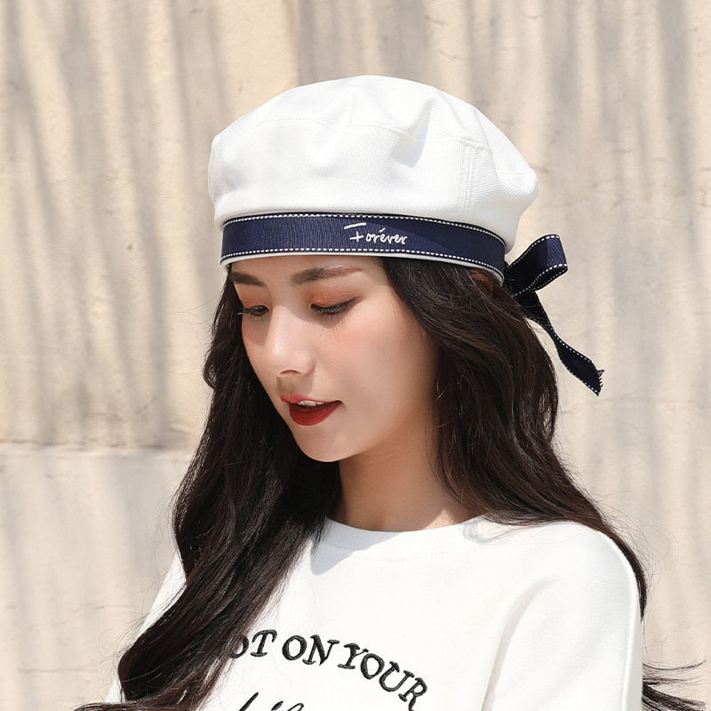 白色贝雷帽夏季透气薄款海军帽女春夏海军风帽子水手帽夏天画家潮