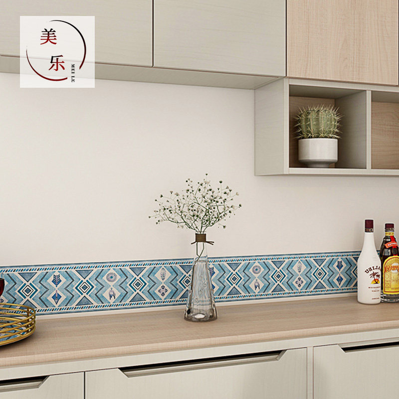 美式简约腰线贴纸瓷砖踢脚线装饰自粘厨房卫生间浴室防水防油墙贴