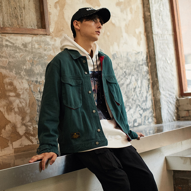 a228-p125 dope fish 墨绿色拼接夹克外套|数据包下载-一起火一件代发