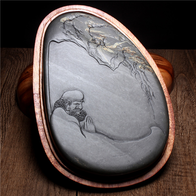 柯崇作品 达摩面壁 金星坑金晕歙砚 安徽省工艺美术大师