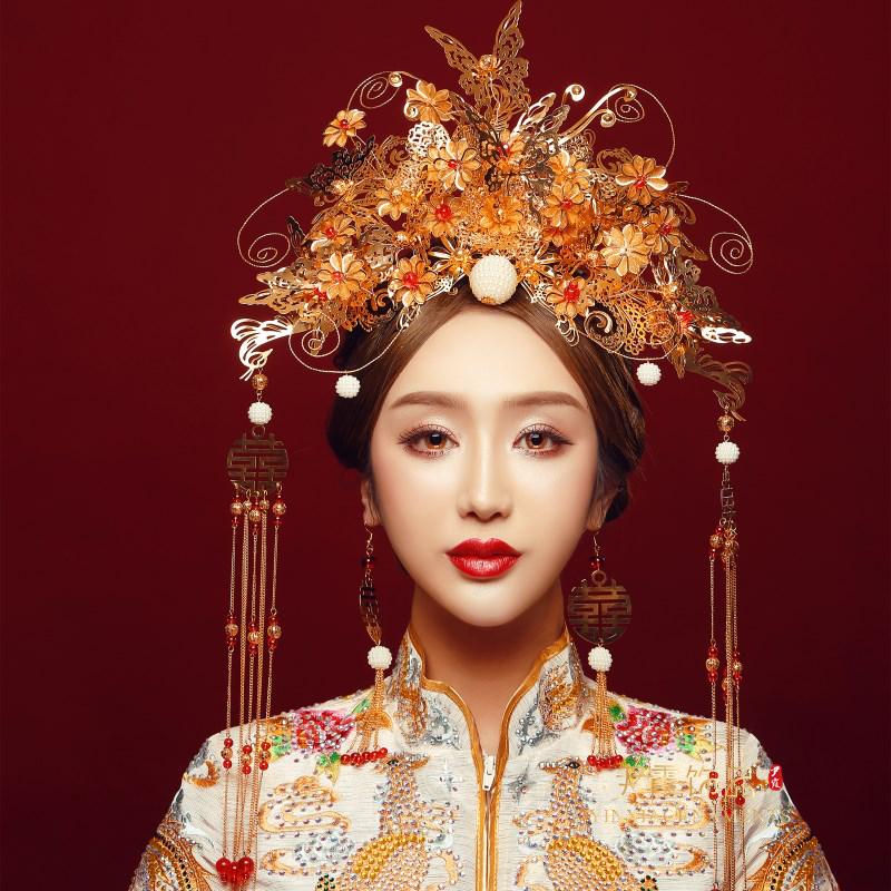 尹霞饰品古装新娘凤冠中式新娘凤冠霞帔古装发钗步摇秀禾头饰t024