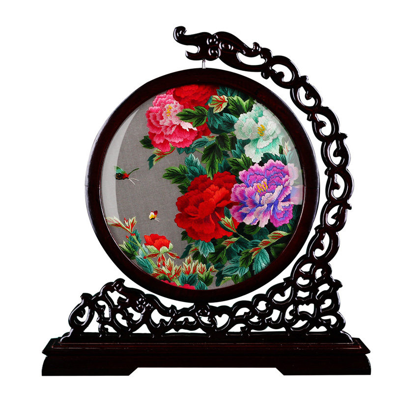 双面绣牡丹纯手工刺绣湘绣装饰画工艺品精品礼品商务送礼20 xx