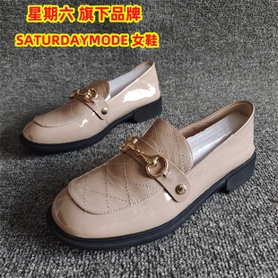 SATURDAYMODE正品断码新款真皮女靴方头平底时尚乐福鞋春款39码潮