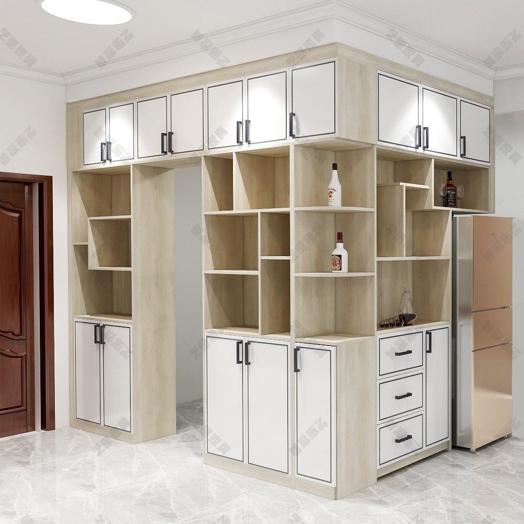 广西南宁玄关厨房隔断酒柜新中式客厅房间l型含推拉门装饰柜实木