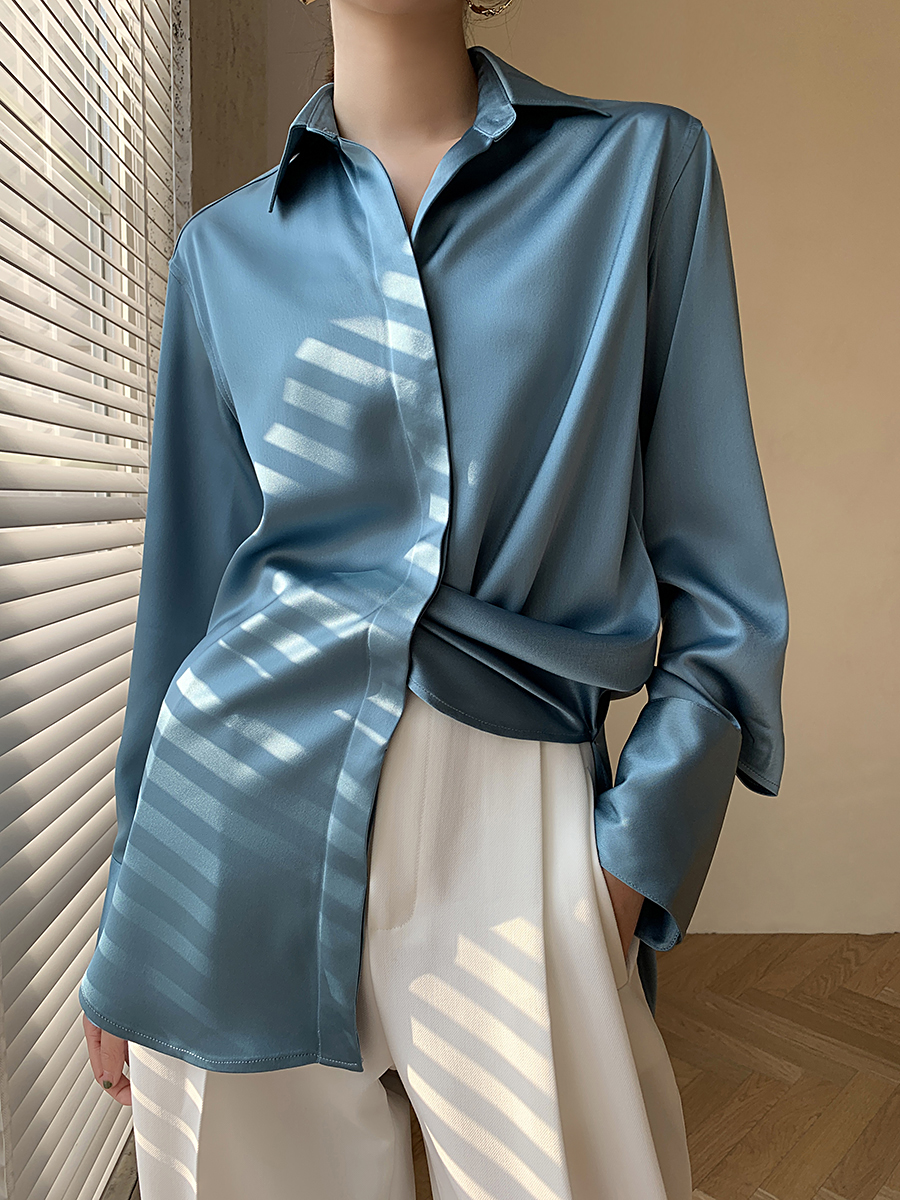 jmc重磅进口三醋酸王双面缎真丝衬衫百搭宽松光泽感长袖衬衣春季