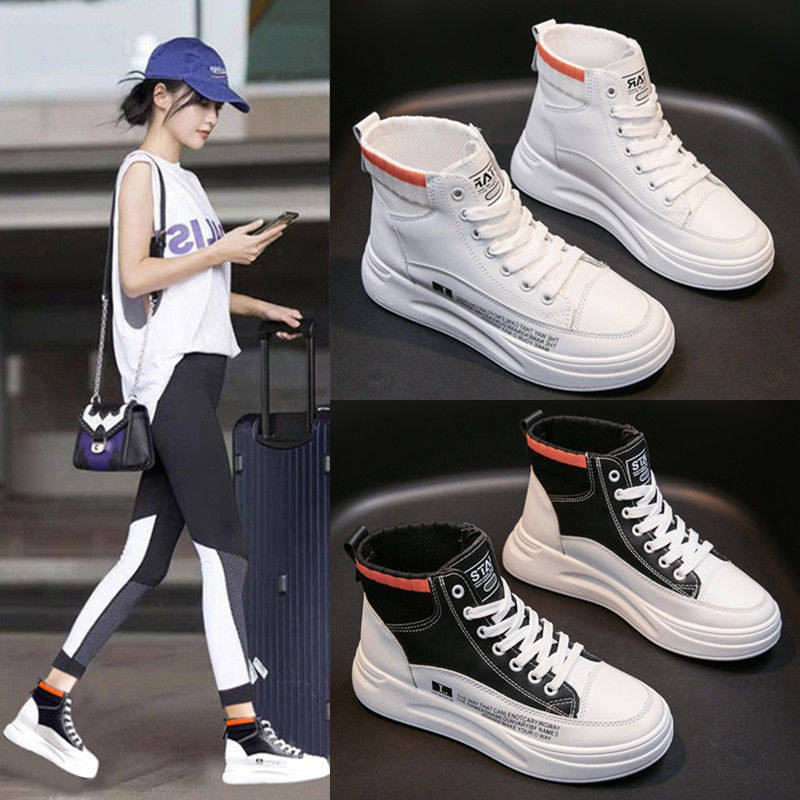 大东女鞋秋季高帮鞋子女学生2021季新款加绒运动鞋板鞋潮女嘻哈风