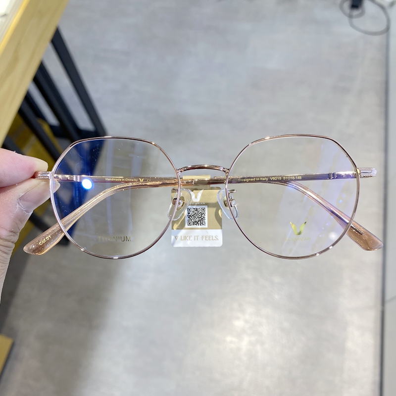 v牌微帕超轻纯钛眼镜框女多边不规则金属细边眼镜架男可配镜v9215