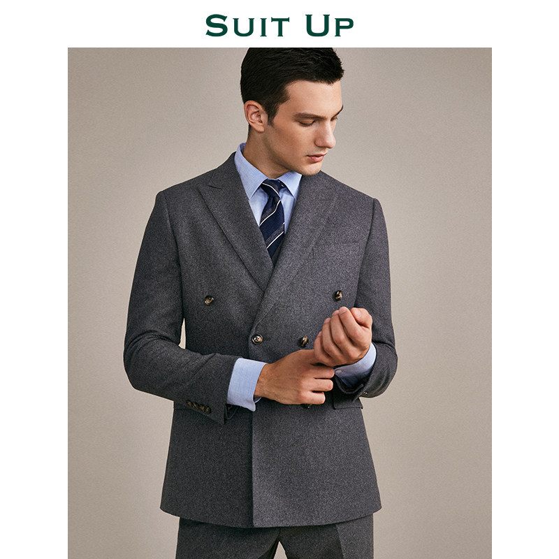 一折英男士休闲婚礼西服_双排扣西装套装男羊毛休闲商务新郎结婚礼服