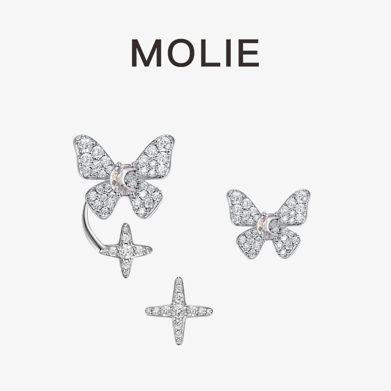 MOLIE莫莉设计小众气质不对称耳钉女纯银轻奢高级感晓生梦蝶耳环